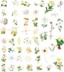 100PCS White Flowers Scrapbook Stickers Kit Various Flowers  Transparent Waterproof Stickers Set for Junk Journal Journaling Water Bottles Phone Laptop Decals Pack for Teens Girls Kids Adults