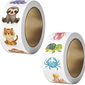 2 Rolls 1000 Pieces Round Animal Stickers, Animal Sticker Set, Ocean Stickers, Stickers Children, Round Animal Stickers (Two Models)