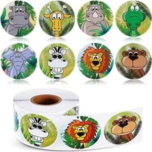 Jungle Stickers 500 Pieces Zoo Animals Round Nice Stickers Rolls Adhesive Stickers Scrapbooking for Notebook Children Rewards Stationery Stickers