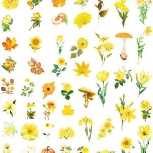 100PCS Yellow Flowers Scrapbook Stickers Kit Various Flowers  Transparent Waterproof Stickers Set for Junk Journal Journaling Water Bottles Phone Laptop Decals Pack for Teens Girls Kids Adults