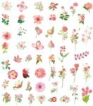 100PCS Lovely Flowers Scrapbook Stickers Kit Various Flowers  Transparent Waterproof Stickers Set for Junk Journal Journaling Water Bottles Phone Laptop Decals Pack for Teens Girls Kids Adults
