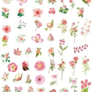 100PCS Lovely Flowers Scrapbook Stickers Kit Various Flowers  Transparent Waterproof Stickers Set for Junk Journal Journaling Water Bottles Phone Laptop Decals Pack for Teens Girls Kids Adults