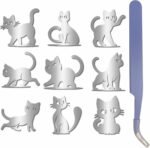 9Pcs 9 Styles Metal Cat Stickers Silver Metal Decals 1.5 x 1.5in Self Adhesive Waterproof Cartoon Kitty Animal Stickers with Tweezers for Scrapbooks  Resin Crafts Phone Card Making Decor