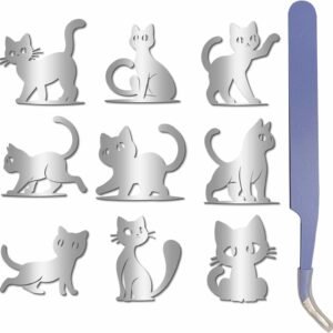 9Pcs 9 Styles Metal Cat Stickers Silver Metal Decals 1.5 x 1.5in Self Adhesive Waterproof Cartoon Kitty Animal Stickers with Tweezers for Scrapbooks  Resin Crafts Phone Card Making Decor