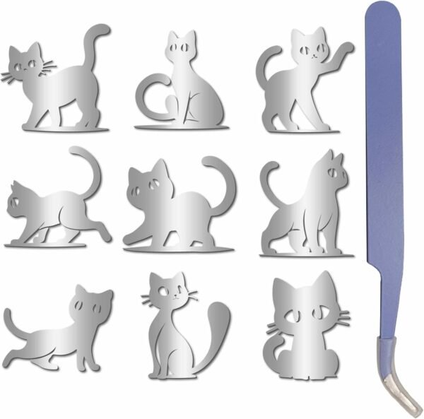 9Pcs 9 Styles Metal Cat Stickers Silver Metal Decals 1.5 x 1.5in Self Adhesive Waterproof Cartoon Kitty Animal Stickers with Tweezers for Scrapbooks  Resin Crafts Phone Card Making Decor