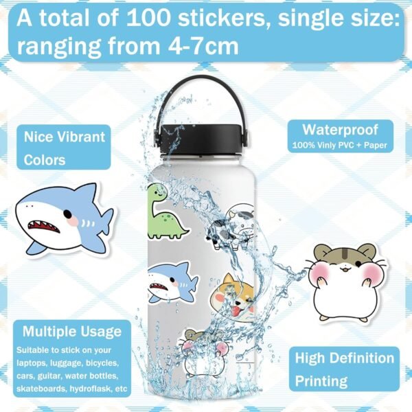 Pack of 100 Animal Stickers Set, Aesthetic Stickers for Water Bottles, Waterproof Vinyl Stickers, for Water Bottles, Scrapbooking, Diary, Laptop