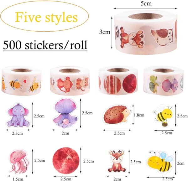 Animal Stickers 500 Pieces Stickers Animals Children Round Cartoon Reward Sticker Set Animal Sticker Animal Pattern Sticker 5 Rolls 40 Patterns for Children Students Friend Book Lovers