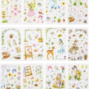 Kawaii Gardening Fairy Girl Floral Sticker Set Cute Animal Rabbit Deer Stationery Stickers Diary Book  Craft Arts Scrapbooking Travel Journal Planner Decorative Label Art Journaling Supplies