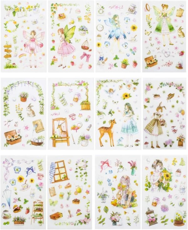 Kawaii Gardening Fairy Girl Floral Sticker Set Cute Animal Rabbit Deer Stationery Stickers Diary Book  Craft Arts Scrapbooking Travel Journal Planner Decorative Label Art Journaling Supplies
