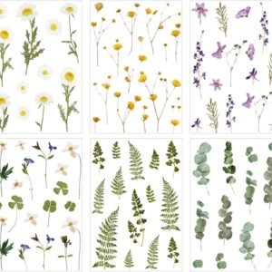 6 Sheets Plants Flowers Sticker Set Transparent Flowers Stickers Weatherproof Stickers Flowers Scrapbooking Stickers for Photo Album Sticker Book Sticker Album Diary Notebook Calendar Decoration