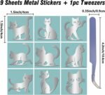 9Pcs 9 Styles Metal Cat Stickers Silver Metal Decals 1.5 x 1.5in Self Adhesive Waterproof Cartoon Kitty Animal Stickers with Tweezers for Scrapbooks  Resin Crafts Phone Card Making Decor