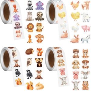 Pack of 2000 Round Animal Stickers, 2.5 cm Children's Animal Reward Stickers, 32 Patterns Animal Sticker Roll, Stickers Children Self-Adhesive, Waterproof Animals Sticker Roll for Scrapbooking,