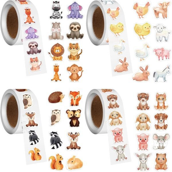 Pack of 2000 Round Animal Stickers, 2.5 cm Children's Animal Reward Stickers, 32 Patterns Animal Sticker Roll, Stickers Children Self-Adhesive, Waterproof Animals Sticker Roll for Scrapbooking,