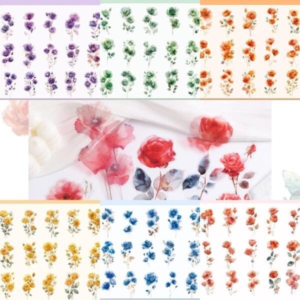 90PCS Vintage Rose Floral Scrapbook Stickers Kit Flower  Transparent Waterproof Stickers Set for Junk Journal Journaling Water Bottles Phone Laptop Decals Pack for Teens Girls Kids