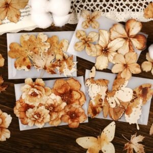 60PCS Dry Leafy Flower Scrapbook Stickers Kit Vintage Flowers  Transparent Waterproof Stickers Set for Junk Journal Journaling Water Bottles Phone Laptop Decals Pack for Teens Girls Kids Adults