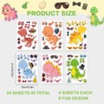 Animal Children's Sticker Stickers, A Face Making Sticker,  Sticker, Dinosaur Sticker Set Design for Craft Party Decoration Gift (Pack of 24)