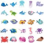 Pack of 50 Sea Life Stickers, Animal Cartoon Stickers, Vinyl Stickers for Children Girls, Waterproof Vinyl Stickers Set for Water Bottles, Bicycle, Scooter, Helmet, Notebook, Children's Birthday Party