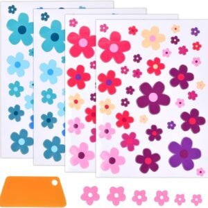 Flower Bicycle Sticker, 5 Pieces Car Sticker, Flower Sticker, Retro, Flower Power Sticker, Colourful, Waterproof, Decoration for Laptop, Car, Motorcycle, Mobile Phone, Notebook (Cute Style)