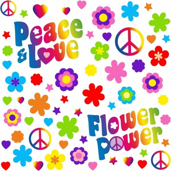 Sticker Set Flower-Power I Peace and Love Colourful I Sheet Size  A4 I Sticker for Bicycle Notebook Laptop Mobile Phone Car Sticker Weatherproof I kfz_711