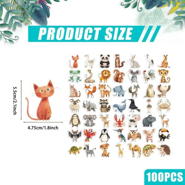 Animal Sticker Set for Children, 100 Unique Stickers with Vinyl Surface, Waterproof and Robust Reward Stickers for Laptop, Skateboard, Car Stickers Children, Animal Motifs