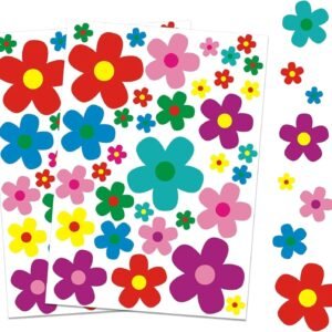 Flower Sticker Set Multicoloured Stickers, 2 Sheets 35 Flowers Multicoloured Flower Power Stickers, Waterproof Sticker Decoration for Scooter, Bicycle, Notebook, Laptop, Mobile Phone, Car Sticker