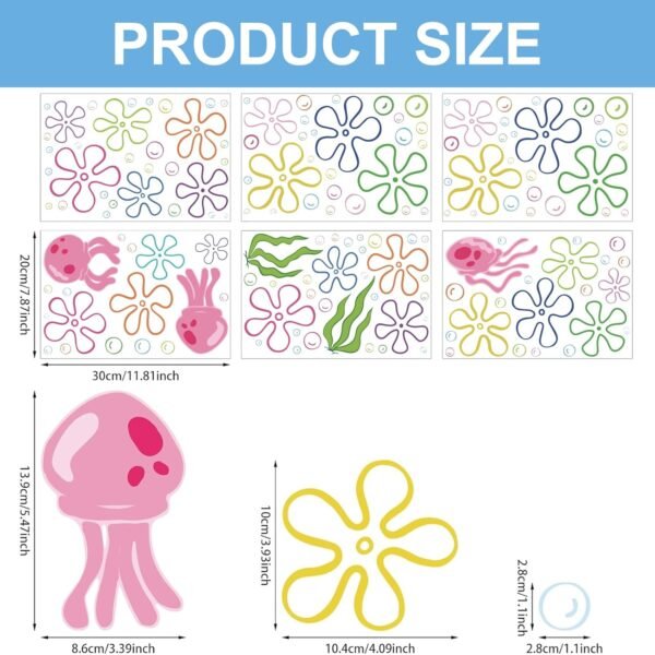 Flowers and Bubble Wall Stickers-156Pcs, Undersea Birthday Party Tearable Color Bubble Stickers, Decorating Bathroom,Windows, Classroom, Room, Notebook (30x20cm, 6 Sheets) Each,Static Cling,Removable