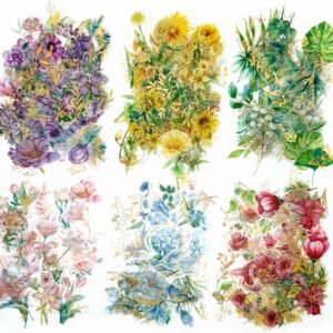 Gold Foil Flower Stickers Set,Waterproof Transparent Die-Cut Stickers Botanical Sticker for Scrapbooking Junk Journal Supplies Bullet Journals Planner Collage Laptop Crafts Bottle Card (240)