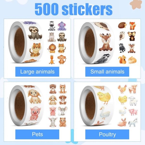 Pack of 2000 Round Animal Stickers, 2.5 cm Children's Animal Reward Stickers, 32 Patterns Animal Sticker Roll, Stickers Children Self-Adhesive, Waterproof Animals Sticker Roll for Scrapbooking,