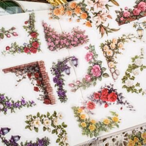 180PCS Courtyard Corner Flower Scrapbook Stickers Kit Vintage Flowers  Transparent Waterproof Stickers Set for Junk Journal Journaling Water Bottles Phone Laptop Decals Pack for Teens Girls Kids