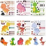 Animal Children's Sticker Stickers, A Face Making Sticker,  Sticker, Dinosaur Sticker Set Design for Craft Party Decoration Gift (Pack of 24)