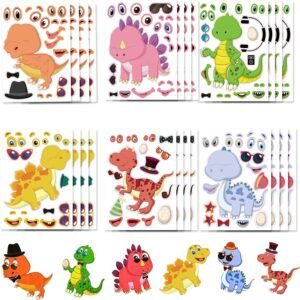 Animal Children's Sticker Stickers, A Face Making Sticker,  Sticker, Dinosaur Sticker Set Design for Craft Party Decoration Gift (Pack of 24)