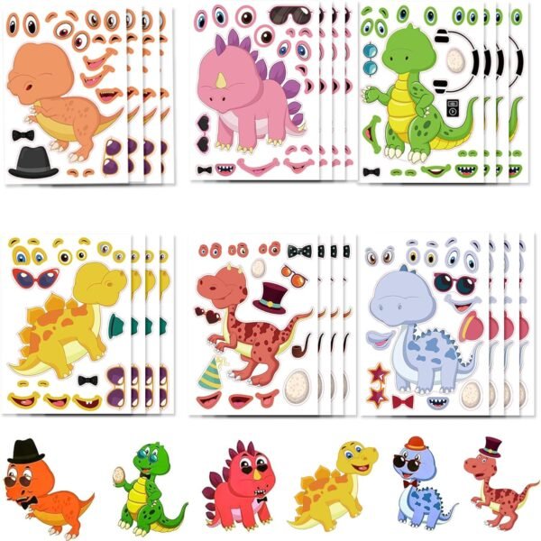 Animal Children's Sticker Stickers, A Face Making Sticker,  Sticker, Dinosaur Sticker Set Design for Craft Party Decoration Gift (Pack of 24)