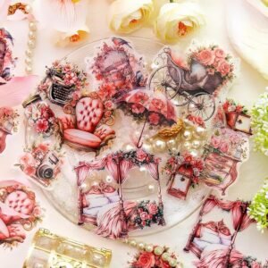 Scrapbooking Stickers Set 60 Pieces Scrapbook Accessories Stickers Vintage Stickers Aesthetic Carriage Car Cup Stickers for Photo Album, Scrapbooking, Calendar (Viktorian Court Series)