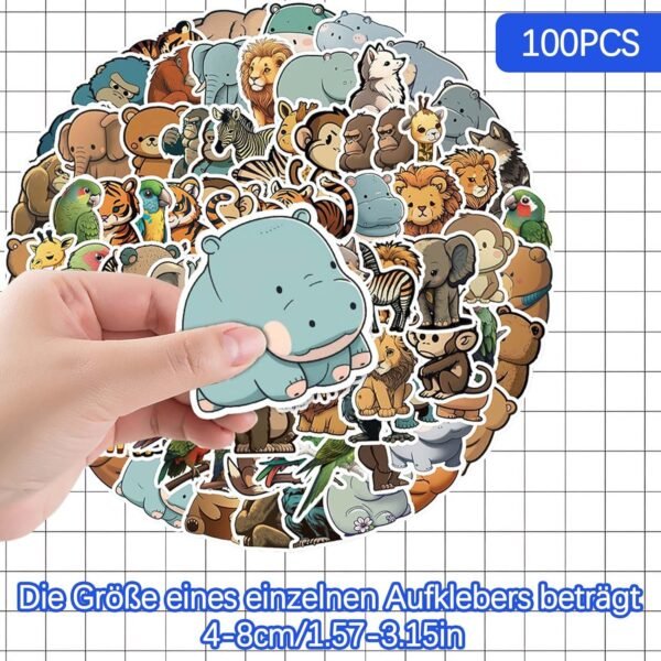 100 Pieces Animal Stickers Children, Cartoon Animals Sticker Set, Waterproof Vinyl Stickers for Scrapbook, Funny Animal Pattern, Adults, Children, Teenagers for Stickers