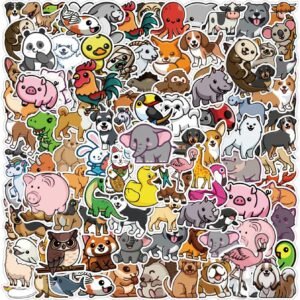 Stickers Animals for Children, Pack of 100 Waterproof Vinyl Sticker Set, Funny Stickers for Laptop, Mobile Phone, Notebooks and More, Gift Idea for Children