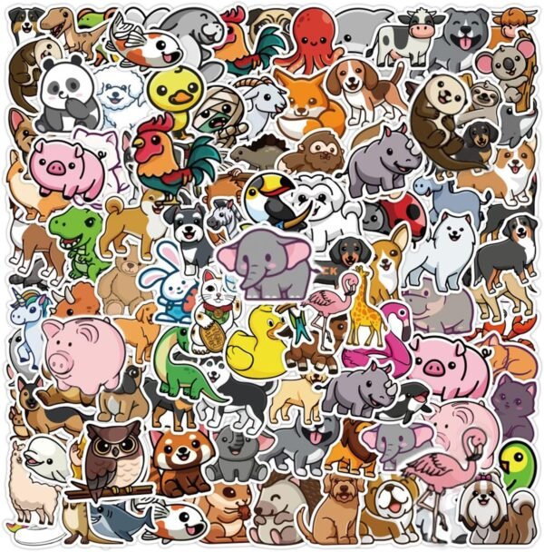 Stickers Animals for Children, Pack of 100 Waterproof Vinyl Sticker Set, Funny Stickers for Laptop, Mobile Phone, Notebooks and More, Gift Idea for Children