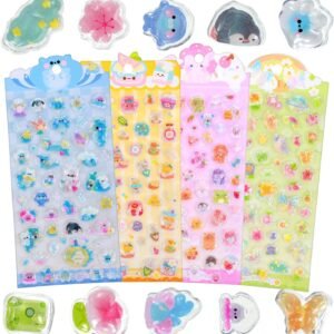 200+ Mini Puffy Stickers Cute for Kids, Small Cute 3D Stickers Cartoon Animal Dessert, 4 Sheets Kawaii Reusable Adorable Tiny Sticker for Phone Case, Notebook, Scrapbooking Decorative