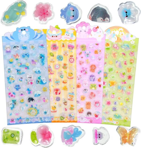 200+ Mini Puffy Stickers Cute for Kids, Small Cute 3D Stickers Cartoon Animal Dessert, 4 Sheets Kawaii Reusable Adorable Tiny Sticker for Phone Case, Notebook, Scrapbooking Decorative