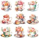 90 Pcs Tea Set Four Seasons Sticker Book for Journaling Notebooks, Sketchbook, Bookmark Making, Junk Journal, Budget Planner, Scrapbook Art Supplies Stickers