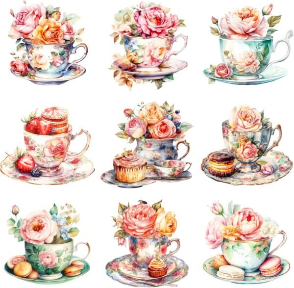 90 Pcs Tea Set Four Seasons Sticker Book for Journaling Notebooks, Sketchbook, Bookmark Making, Junk Journal, Budget Planner, Scrapbook Art Supplies Stickers