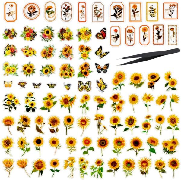 Pack of 180 Stickers Flowers Sunflower Scrapbook Accessories Set Bullet Journal Aesthetic Stickers Transparent  for Photo Album Scrapbook Notebook Diary Laptops  Gift Wrapping Decoration