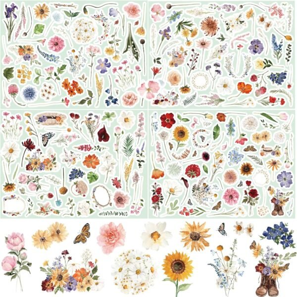 Watercolour Flower Stickers, Pack of 177  Stickers, Flowers, Decorative for Mobile Phones, Tablets, Notebooks, Scrapbook, Photo Album, Scrapbook, Laptops, Crafts