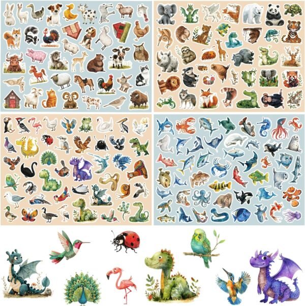 Sticker Animals Glitter Watercolour,  169 Holographic Stickers Children, Glitter Stickers Sea Creatures Farm Animals Forest Animals for Girls Boys for Tablets Scrapbooking Photo Album