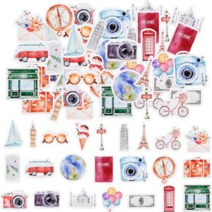 46pcs Stickers for Scrapbooking Small Scrapbook Sticker Set, Journaling Bullet Junk Journal Supplies, Planner, Kid  Art Crafts, Laptop, Suitcase (Travel)