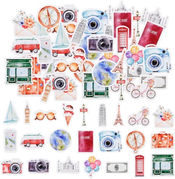 46pcs Stickers for Scrapbooking Small Scrapbook Sticker Set, Journaling Bullet Junk Journal Supplies, Planner, Kid  Art Crafts, Laptop, Suitcase (Travel)