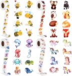 Round Animal Stickers, 2000 Pieces Reward Stickers for Children, Waterproof Vinyl Stickers, Animal Stickers, Roll Cartoon Animal Pattern for Nursery, Teachers and Scrapbooking Party