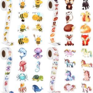 Round Animal Stickers, 2000 Pieces Reward Stickers for Children, Waterproof Vinyl Stickers, Animal Stickers, Roll Cartoon Animal Pattern for Nursery, Teachers and Scrapbooking Party