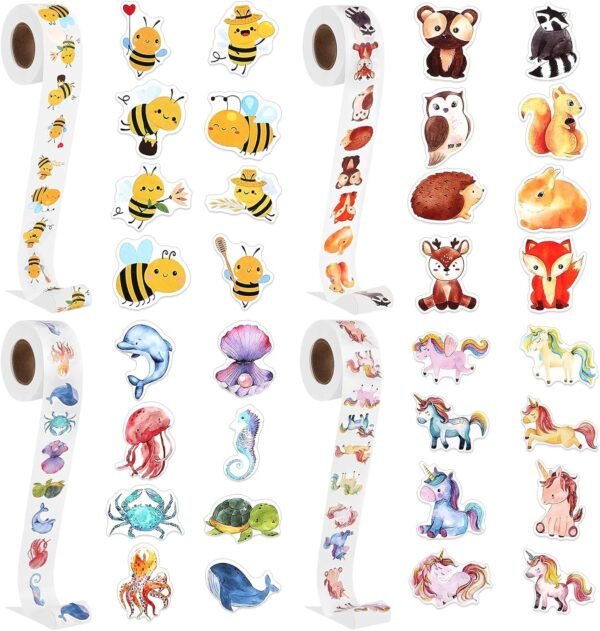 Round Animal Stickers, 2000 Pieces Reward Stickers for Children, Waterproof Vinyl Stickers, Animal Stickers, Roll Cartoon Animal Pattern for Nursery, Teachers and Scrapbooking Party