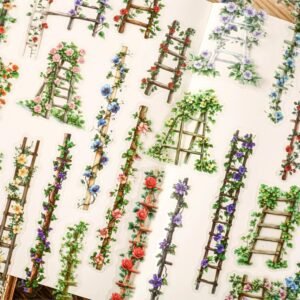 120PCS Vintage Flower Ladder Scrapbook Stickers Kit Flowers Strip  Transparent Waterproof Stickers Set for Junk Journal Journaling Water Bottles Phone Laptop Decals Pack for Teens Girls Kids Adults