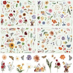 Watercolour Flower Stickers, Pack of 177  Stickers, Flowers, Stickers for Crafts,  Decorative for Mobile Phones, Tablets, Notebooks, Scrapbook, Photo Album, Scrapbook, Laptops, Crafts